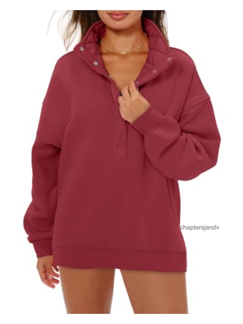 Oversized Henley Neck Sweatshirt Pullover Cotton Blend Slouchy Fit